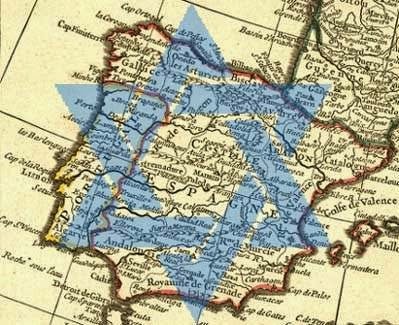 Historic map of the Iberian Peninsula with a Star of David